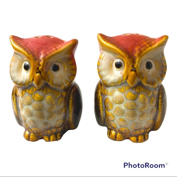 Owl Salt and Pepper Shakers Hand Painted Ceramic Rustic Farmhouse Decorative Set - Picture 3 of 14